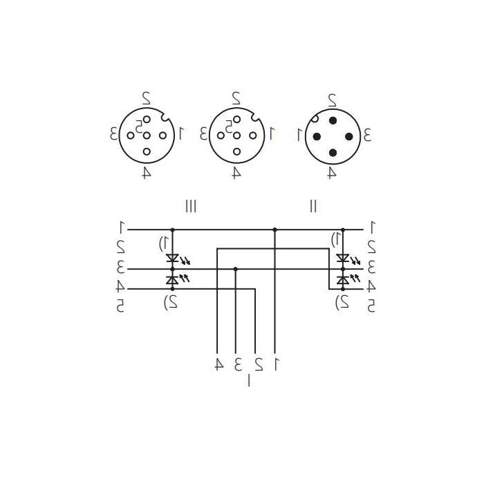 M12 4Pin male /2M12 3Pin female 90°, LED light, Y-shaped pre-cast PVC non-flexible cable, grey sheathing, 64D443-XXX